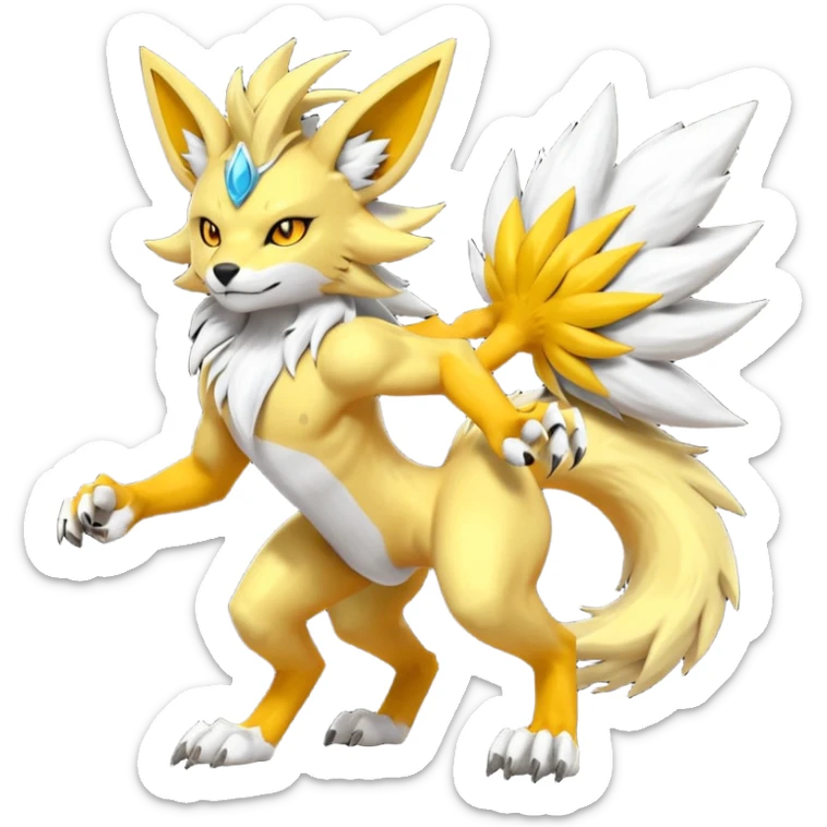 Feral Quadrupedal Digitigrade Luxray-Jolteon-Renamon-Zeraora-Vernid-fusion-hybrid-creature, full body  sticker