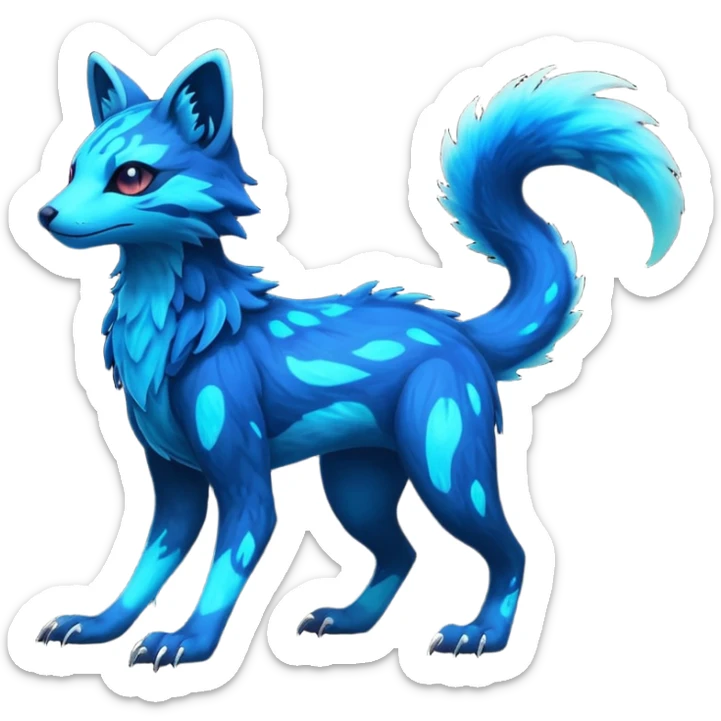 Rare realistic dark-neon glowing bioluminescent edgy badass epic pretty beautiful handsome gorgeous aesthetic colorful vibrant Vernid-Trico-species-Fakemon-creature by LiLaiRa, 4 legs, 1 tail, random markings, (full body) sticker