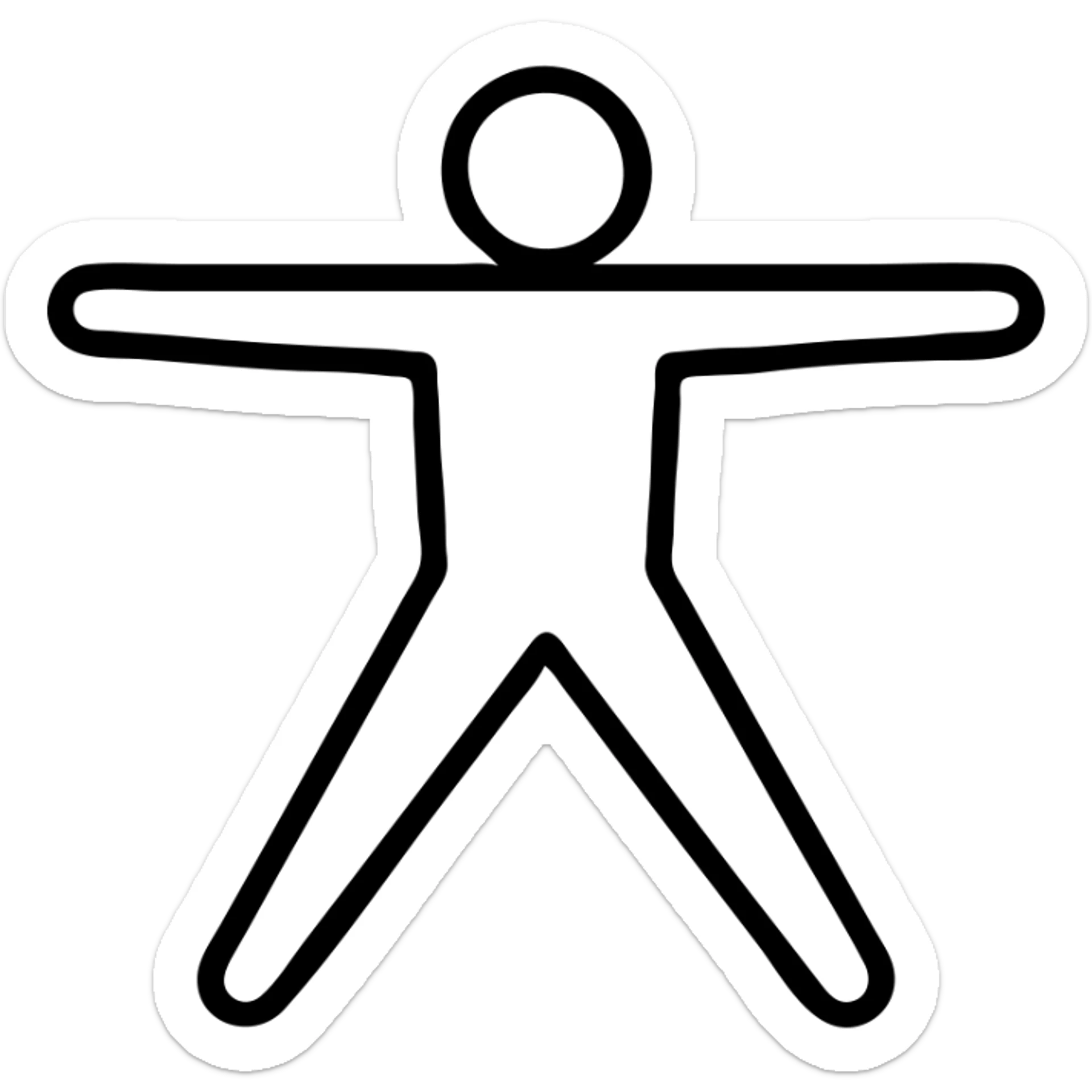 Vitruvian Man, modern minimal line art, arms and legs outstretched, transparent background sticker