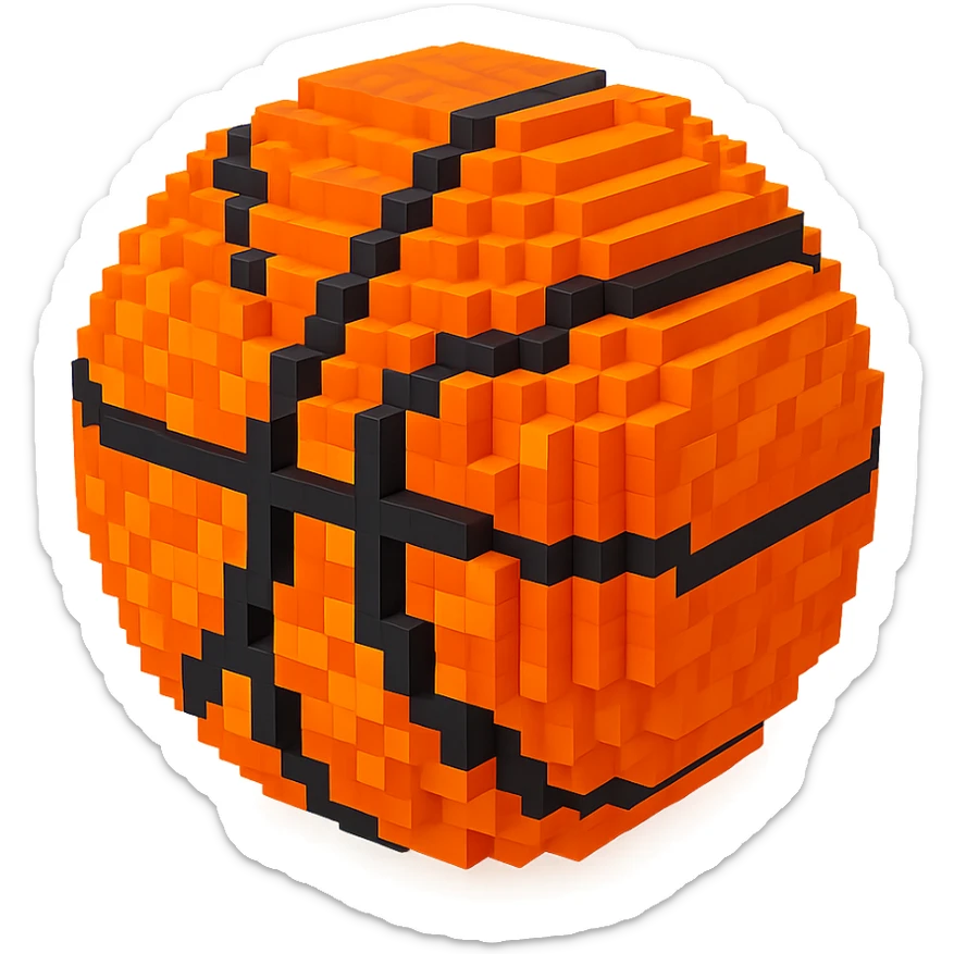 A detailed and intricate voxel-style basketball sticker