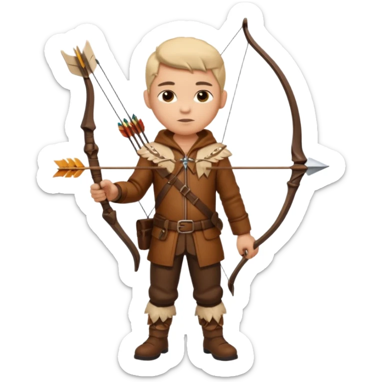 The classic hunter figure with a bow and arrow on his back, dressed in brown clothes and adorned with animal decorations sticker