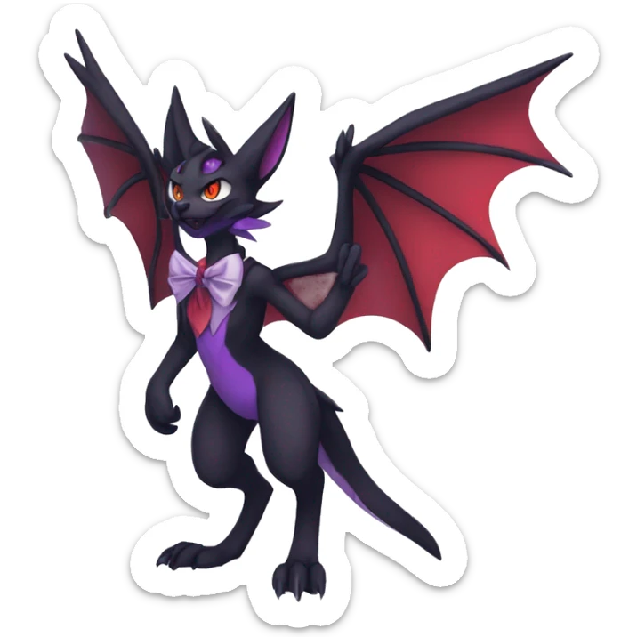 cool cartoon anthro evil black purple red ethereal fantasy nargacuga-Noivern-cat-Fakemon collar harness bow tie and bracers full body sticker