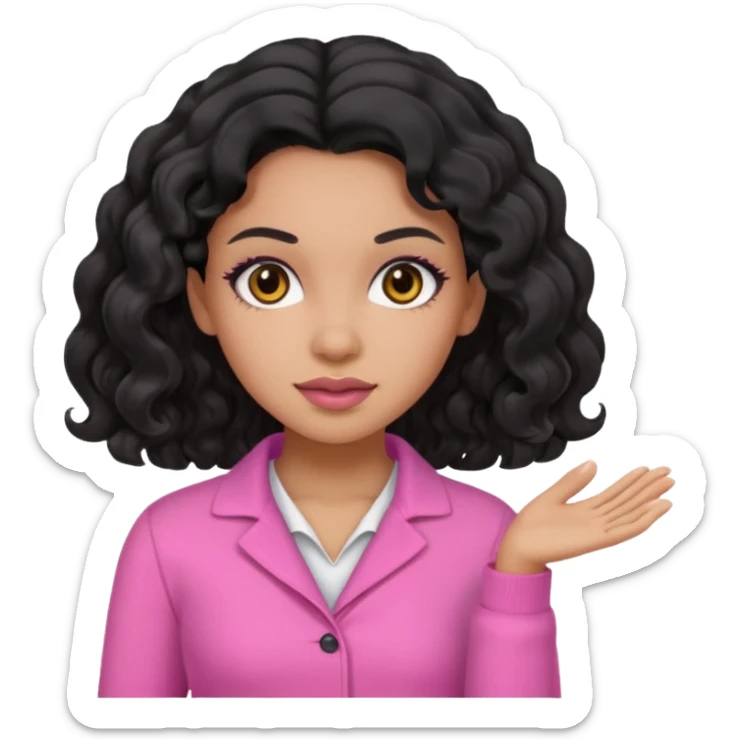 A mixed woman with black wavy hair and black eyes wearing pink sticker