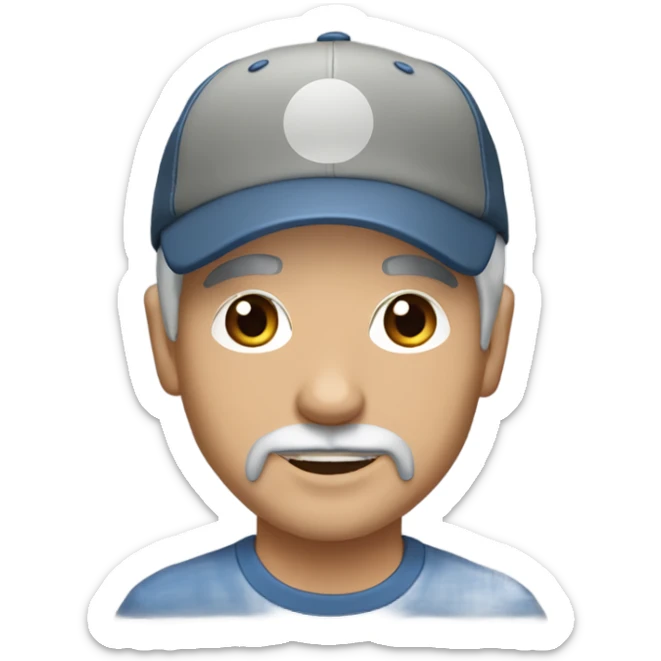man blue eyes gray hair gray goatee ball cap holding chihuahua with long black hair sticker