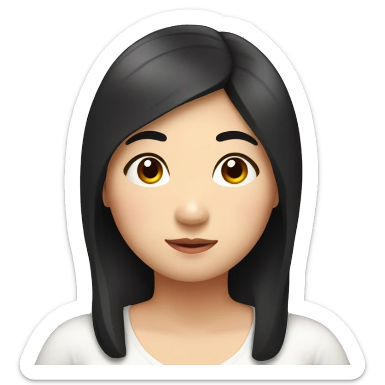 little overweight asian woman with black  hair, make emoji from shoulders, use one photo  sticker