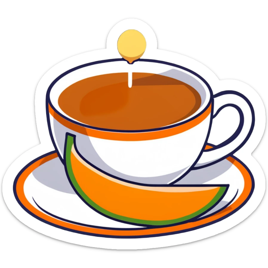 traditional carajillo in a small espresso cup with a slice of orange cantaloupe melon on a saucer sticker