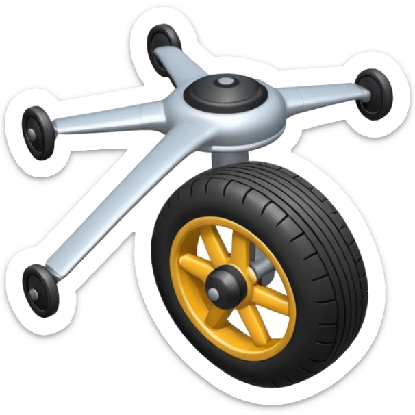 The aircraft's landing gear is one inflated, plump wheel with a strut, black in color, cartoon-style, isometric sticker