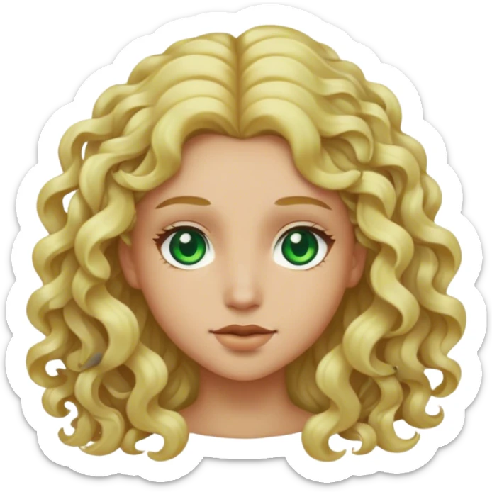 Person with curly long blonde hair, light skin and green eyes sticker