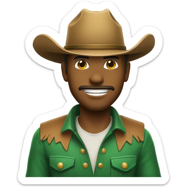 cowboy wearing a green cowboy hat. broad grin you tube chat emoji sticker