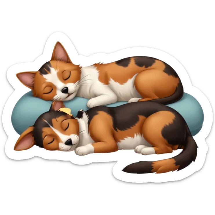 Calico cat with black nose sleeping near a black and brown nose dachshund dog     sticker