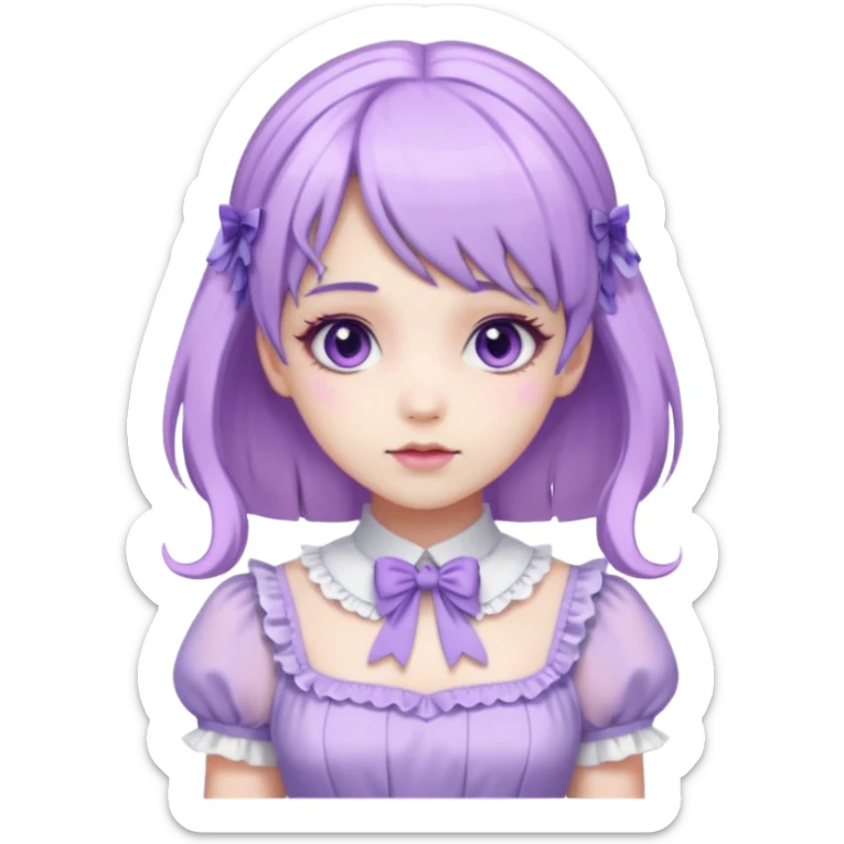 sweet lolita with lavender hair, violet eyes, white skin, wearing a light purple dress sticker