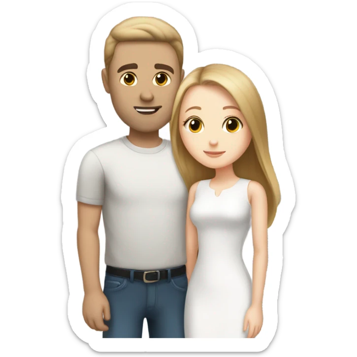 white girl with light brown straight hair girl kissing tall guy with white skin and black hair sticker