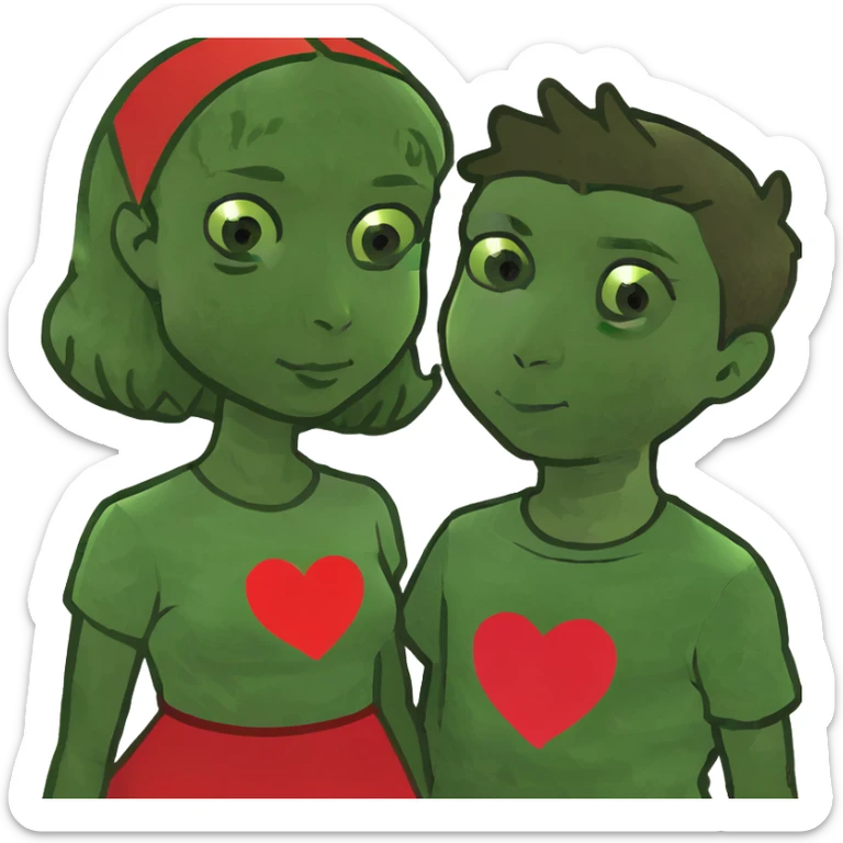 brown skin girl and hispanic boy couple with a heart behind them sticker
