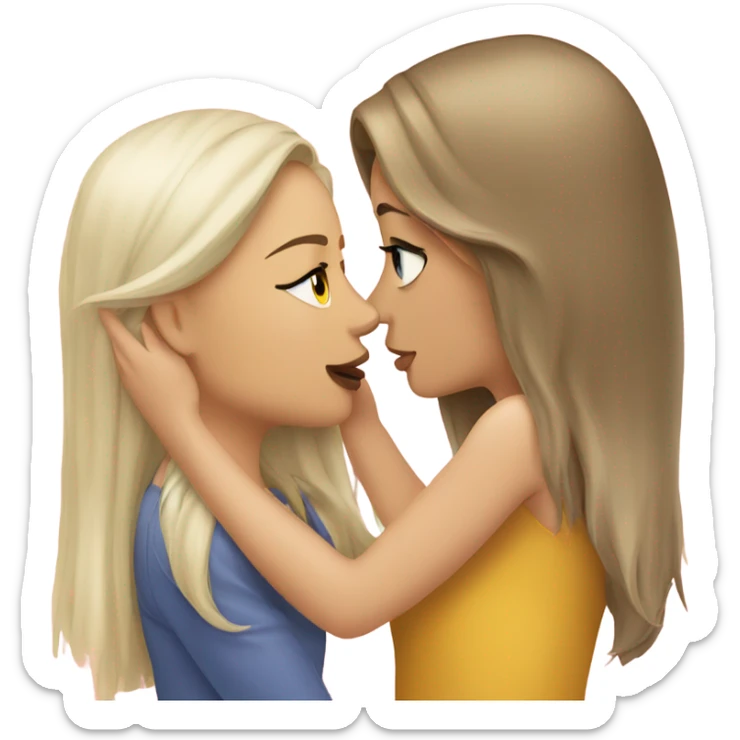One brunette girl kissing a blonde girl sticker