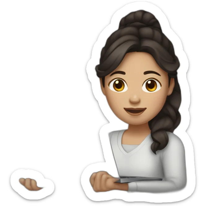 filipina with freckles holding laptop wavy dark brown hair sticker
