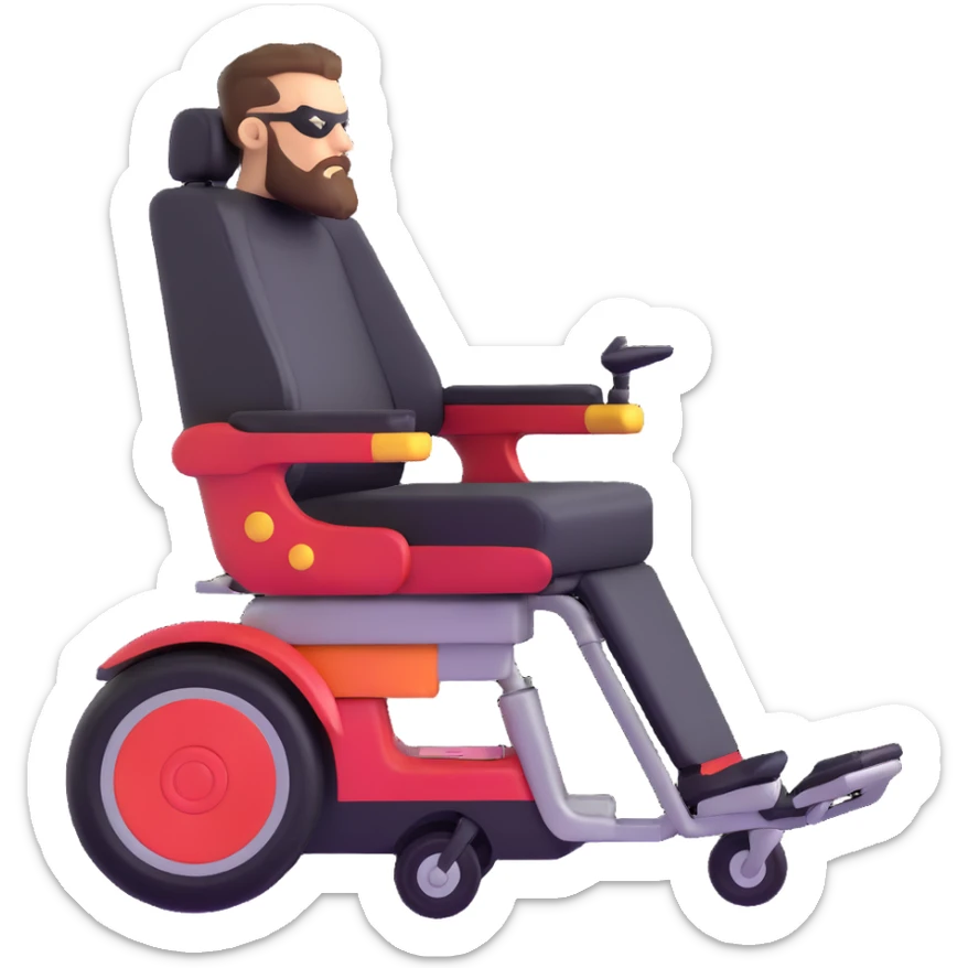 sleek superhero vehicle with hairy exterior, beard-fiber wheels, barber chair cockpit sticker