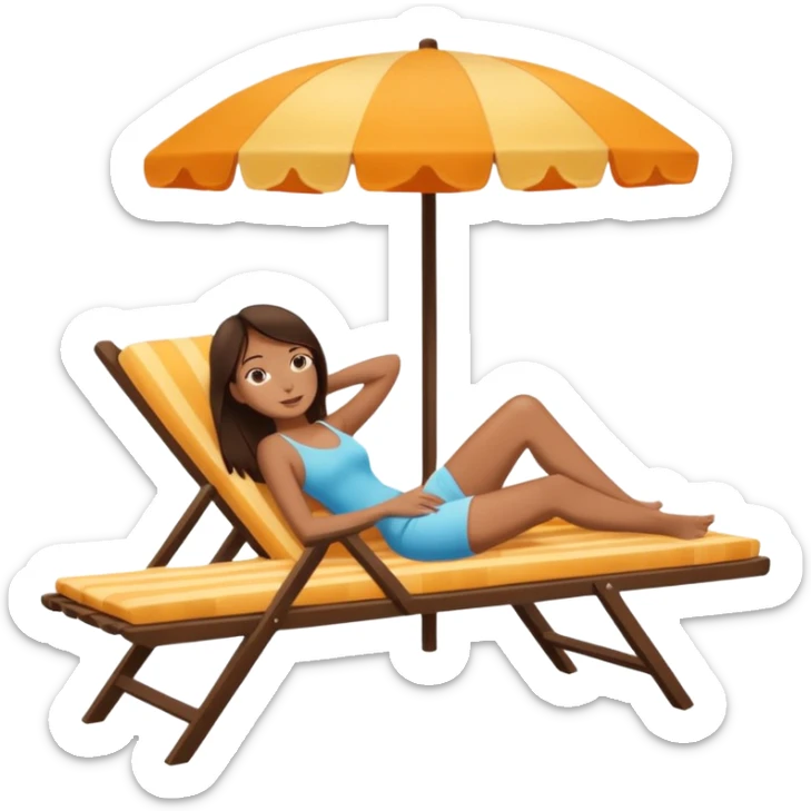 a girl with dark brown hair that is sunbathing on a long chair  sticker