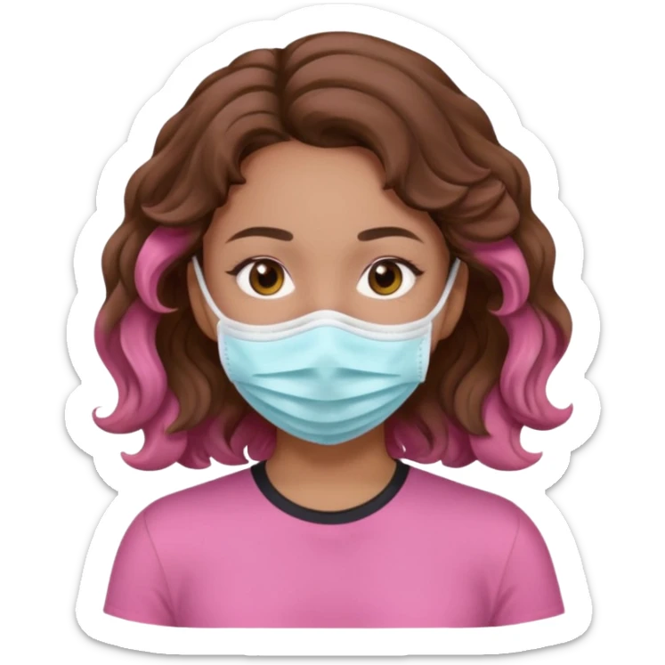 lightskin girl having a spa day with mask and pink shirt and brown wavy hair  sticker