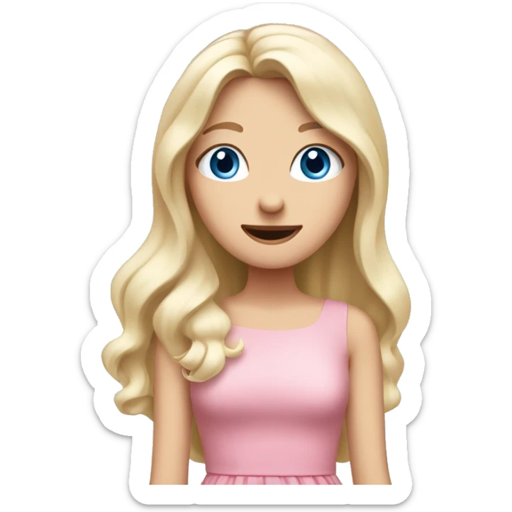White girl. Long white blonde hair. Blue eyes. Pink dress. Hand in front of mouth shy giggle  sticker