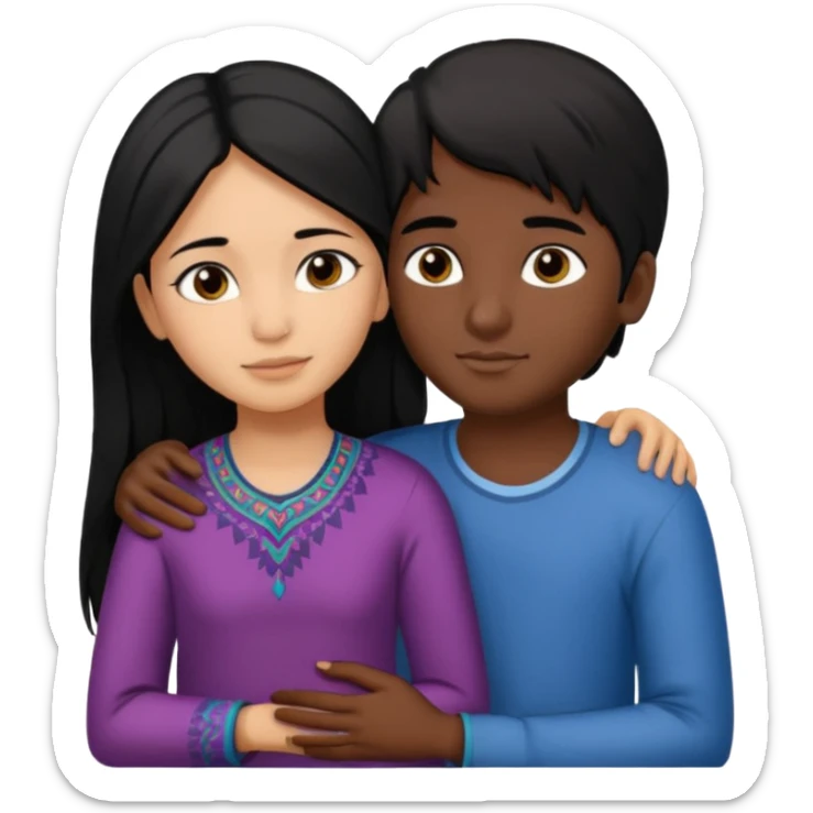 An Afghan girl and Indian boy who are in long distance relationship hug each other from distance. sticker