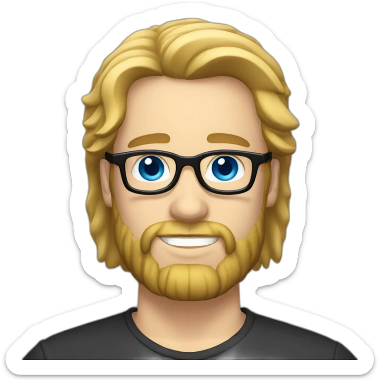 Man with long blonde hair blue eyes black rim glasses and beard sticker