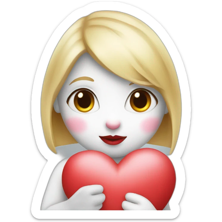 A female rabbit with blonde hair and big red lips, holding a heart sticker
