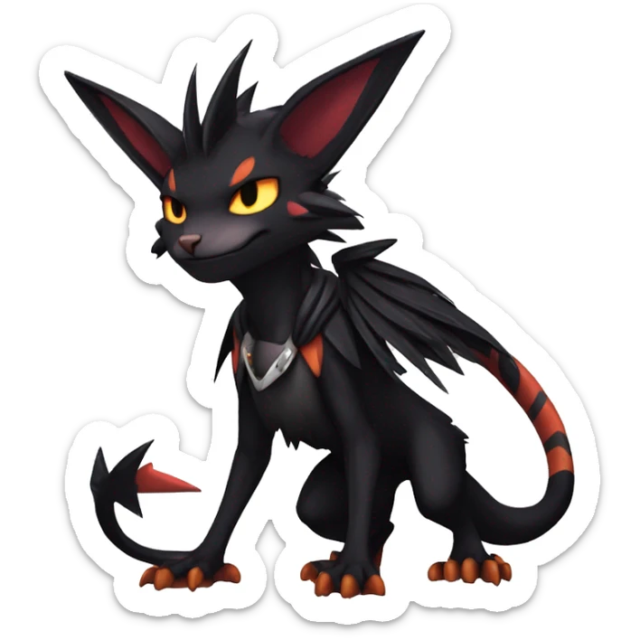 Cool Anthro Black Noivern-Quiana-Litten-Pokémon with edgy stripes hoodie spiked collar punk Full Body sticker