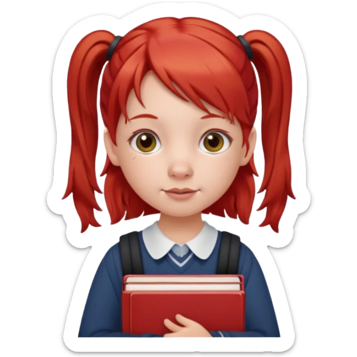School girl with pig tails and red cheeks and red hair carrying school books  sticker