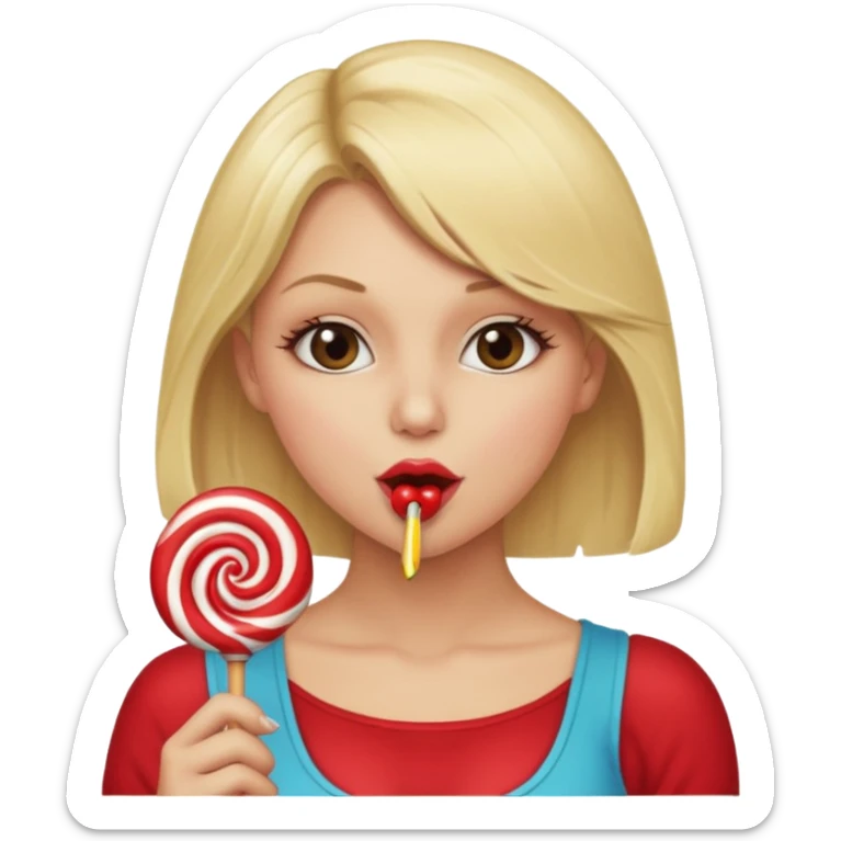 A naked blonde female sucking on a lollipop seductively with nice naked tits.big naked boobs sticker