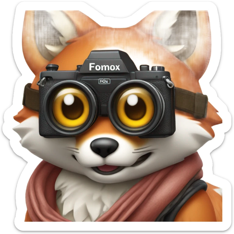 photorealistic detailled kawaii fox taking photo with canon 1DX sticker