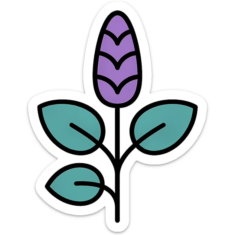 clary sage plant, bluey green color, simple icon style, minimal details, clean lines sticker