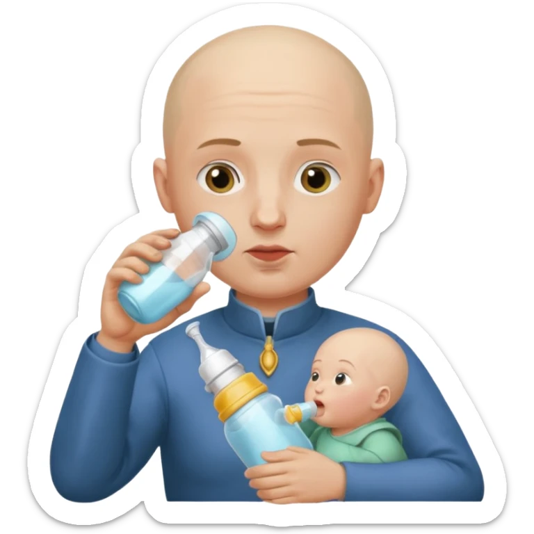 Un homme avec une calvitie cheveux ras boit un biberon  avec Jeanne d’arc dans le biberon  sticker