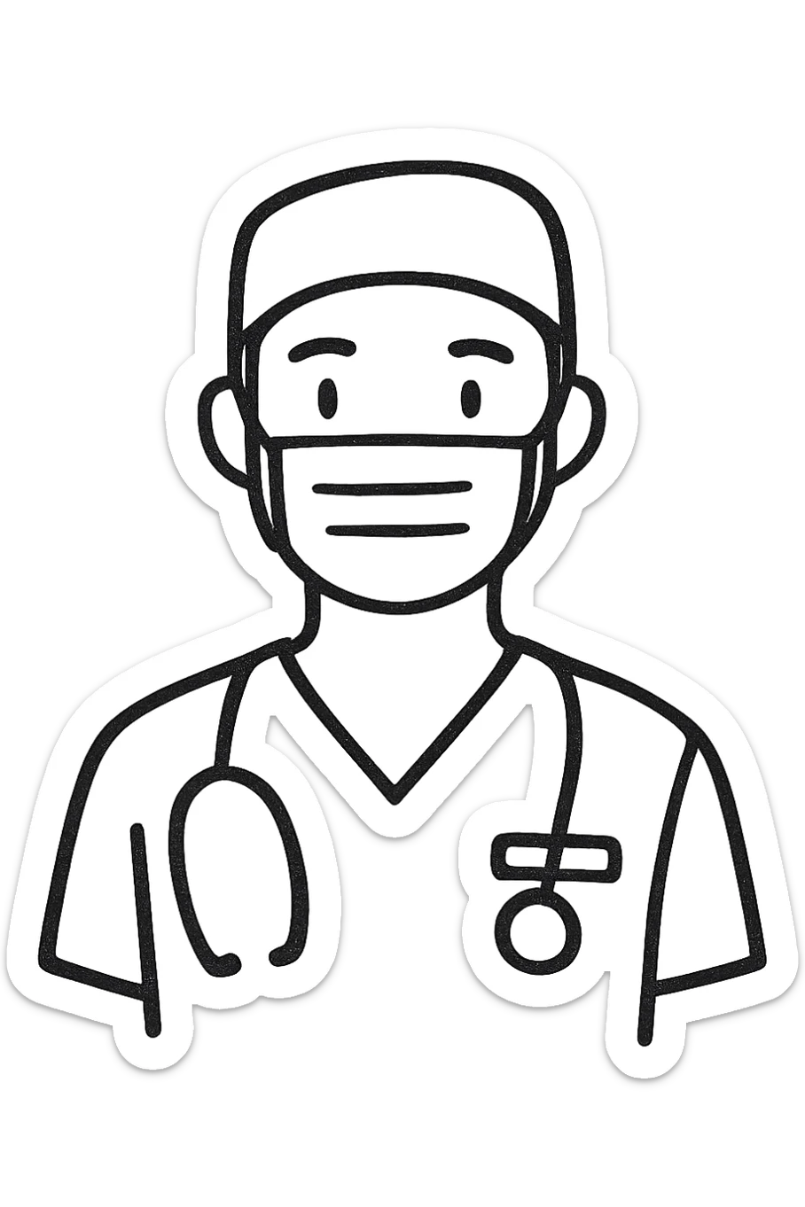 A modern doctor facing the front wearing scrubs sticker
