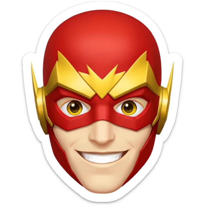 smiling face of The Flash superhero with red mask and yellow accents sticker