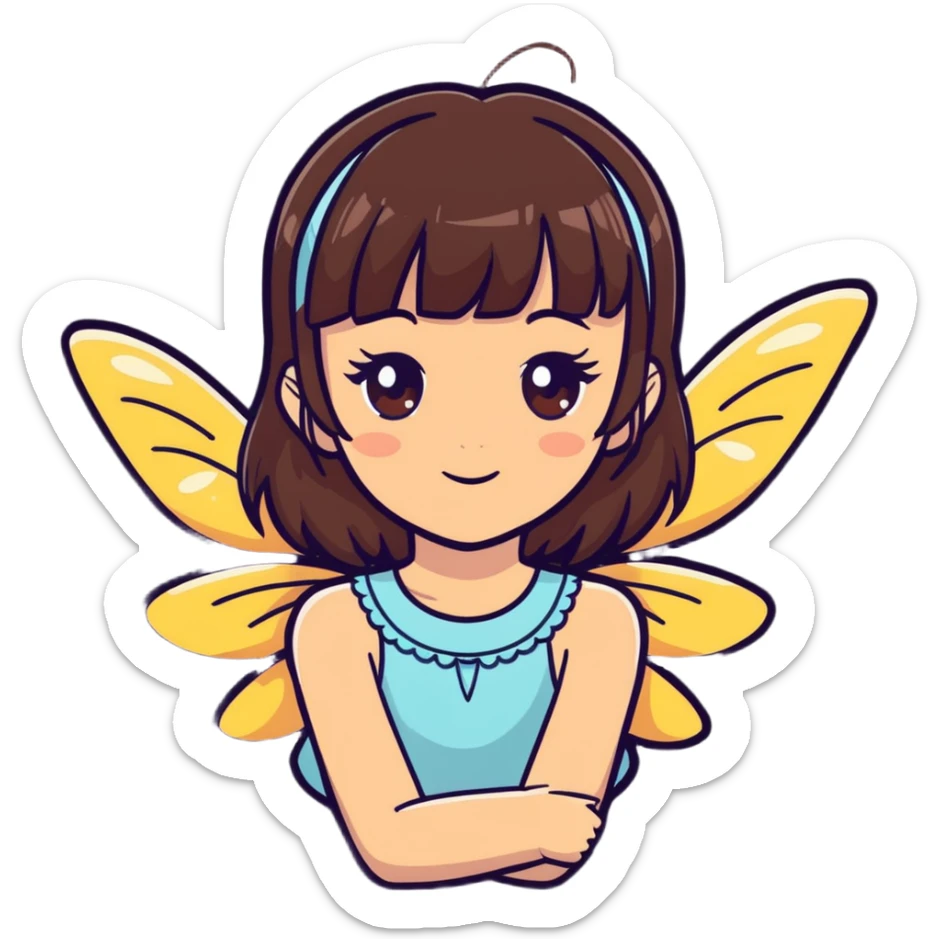 The most beautiful, gorgeous, brunet, brown eyed girl with bangs as a fairy pink with sparkles sticker