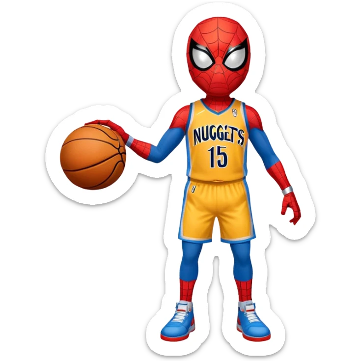 Spider-Man wearing Denver Nuggets jersey with basketball with a basketball sticker