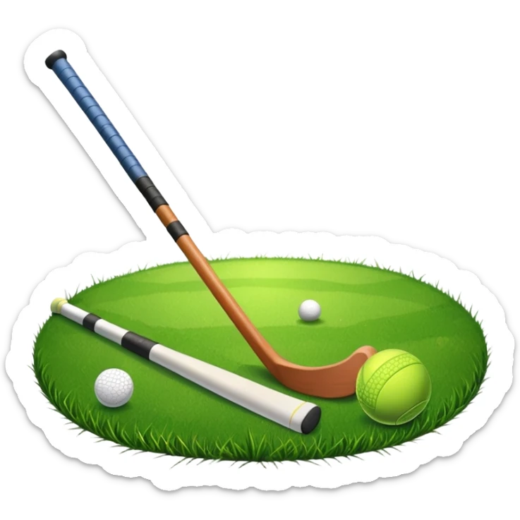 green grass, field hockey stick, field hockey ball sticker