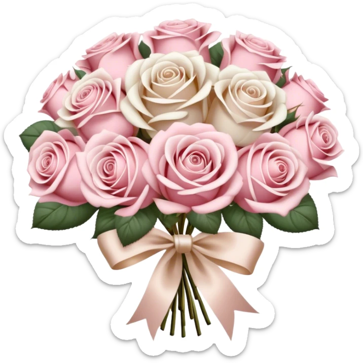 beautiful large aesthetic bouquet of roses in vintage style of white and powder pink color obligatory pearl beige silk ribbon  sticker