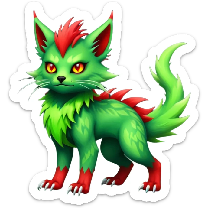 Cool Edgy Green Red ethereal badass punky Fionbri-Vernid-Trico-animal-creature full body sticker