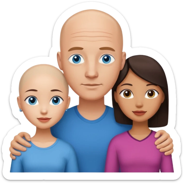 Bald white man blue eyes in love with Filipina woman 2 young Filipina girls sticker