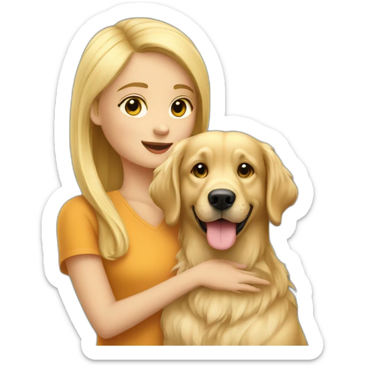 Blonde girl with glasssz petting a golden retriever sticker