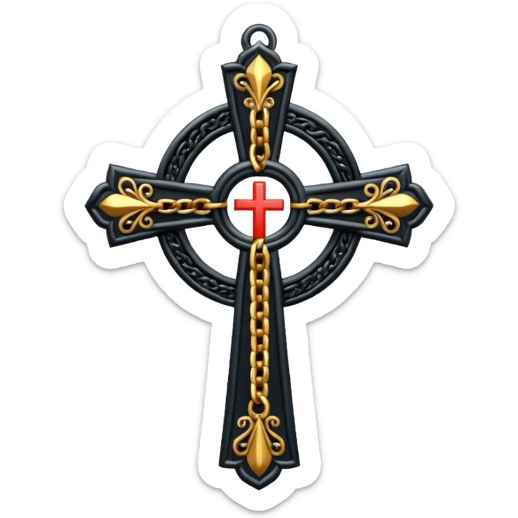 Ein christen kreuz in schwarz ohne Jesus schön verziert mit ketten auf weißem Hintergrund sticker