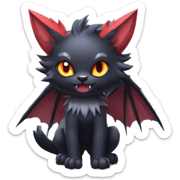   cool edgy pretty kawaii beautiful fantasy anime-style dark animal vampiric Litten-Zoroark-Nargacuga-cat-hybrid Fakemon with big fangs and bat-ears full body sticker