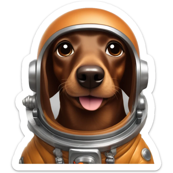 Sausage dog in a space suit with tongue hanging out. Classic brown chocolate coloured dog with cute puppy eyes. sticker