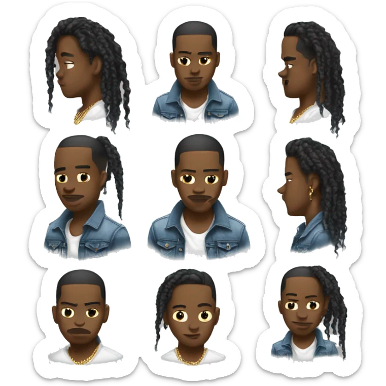 Black Dread head wearing a jean jacket with a white shirt with golden diamond grills and diamond earrings he looks like a rapper sticker