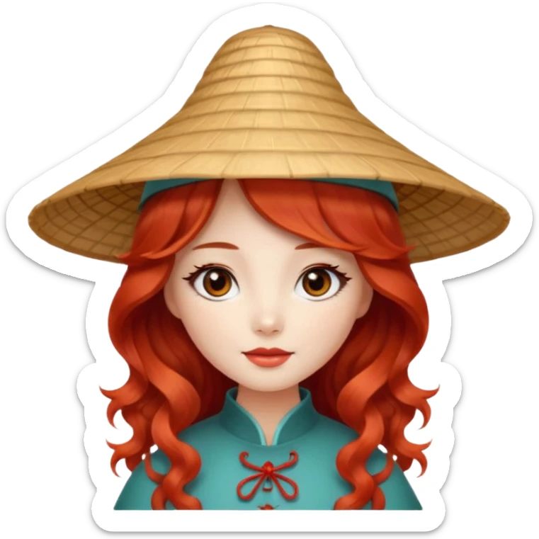 Beautiful girl, red hair,wavy hair，long hair,Black eyes,Chinese con lente sticker