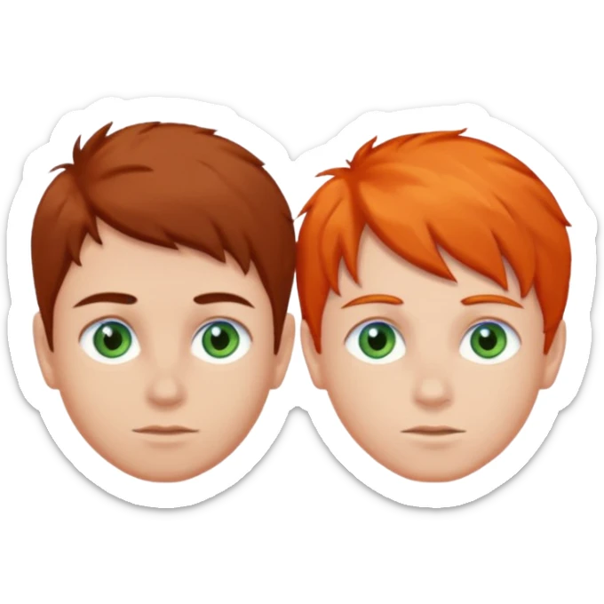 two boys one dark brown hair and green eyes and the other orange hair, blue eyes and light skin sticker