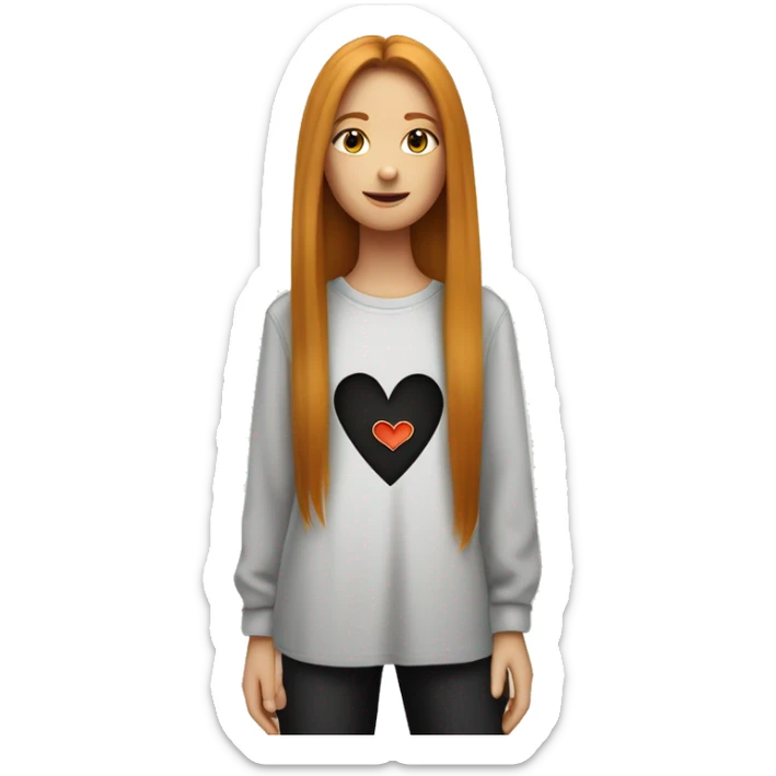 A teenager girl with long straight ginger hair with a oversized shirt saying “love yourself” in turkish with black flared jeans sticker
