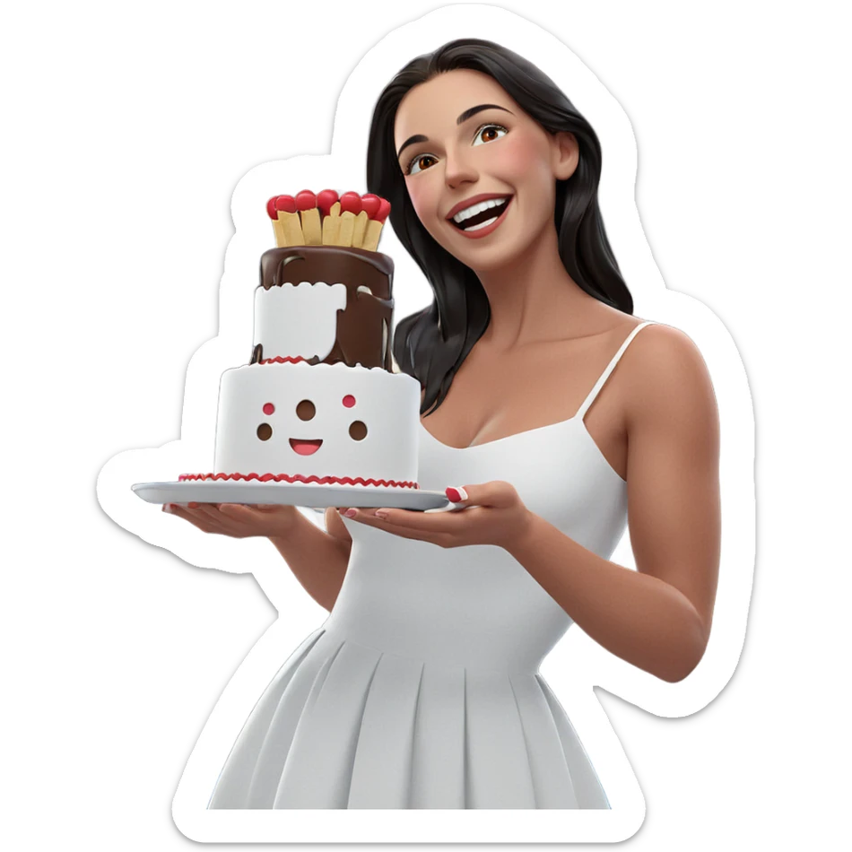 happy girl with cake sticker