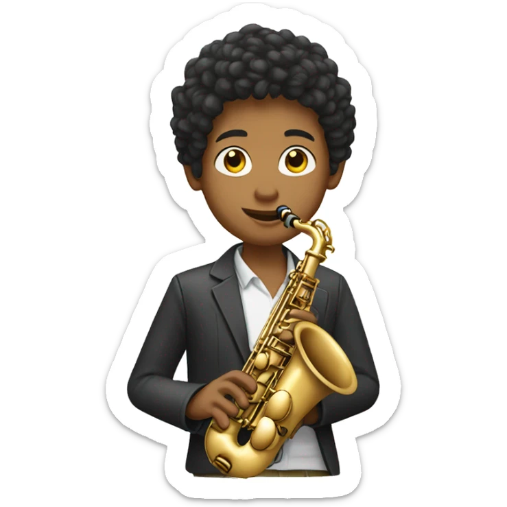 White teenager with sort beown hair playing the alto saxophone sticker